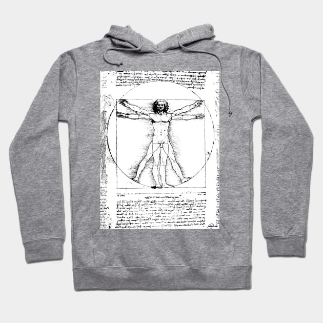 VITRUVIAN MAN Handwriting of Leonardo Da Vinci in Black White Hoodie by BulganLumini